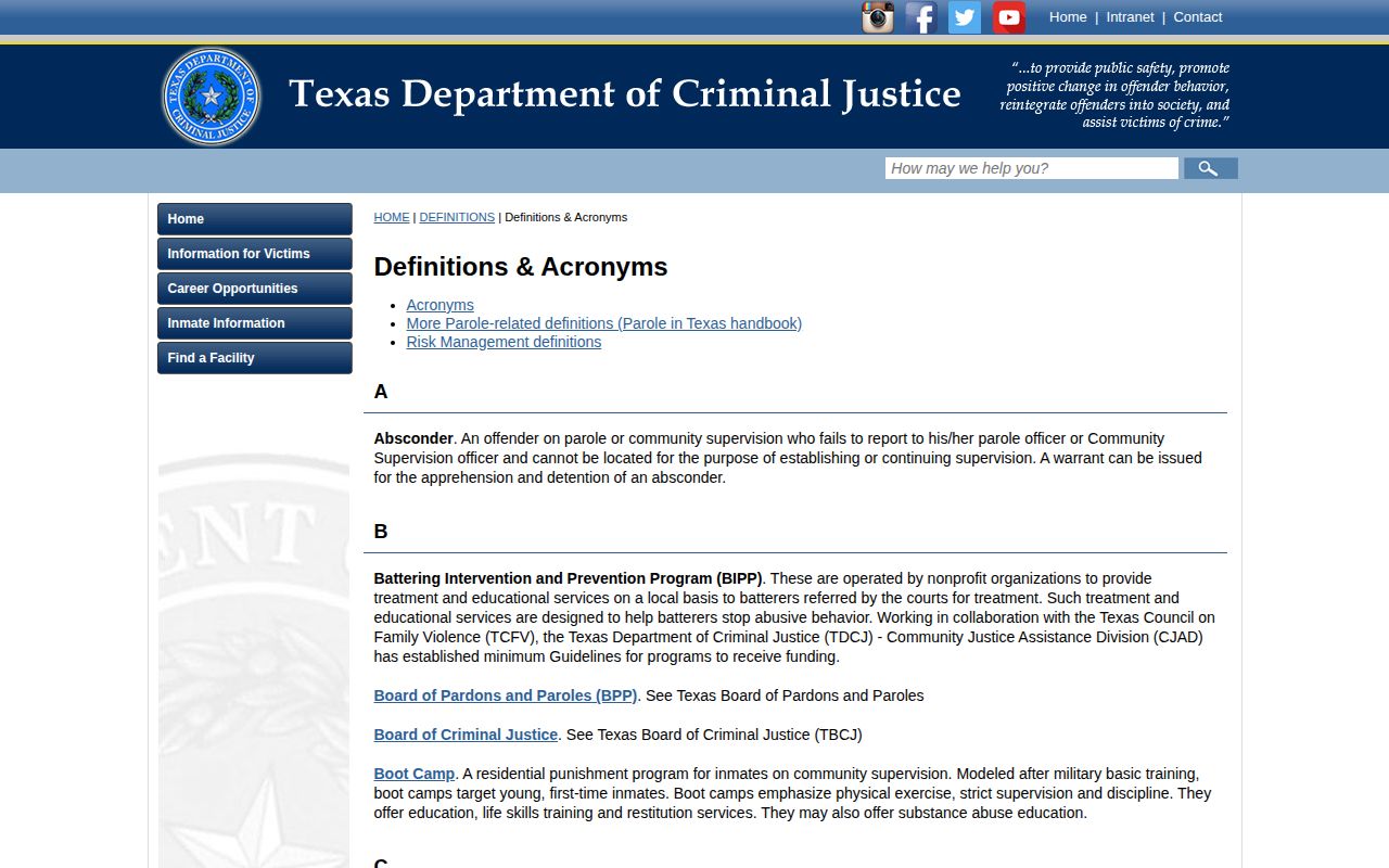 TDCJ definition of San Saba County projected release date